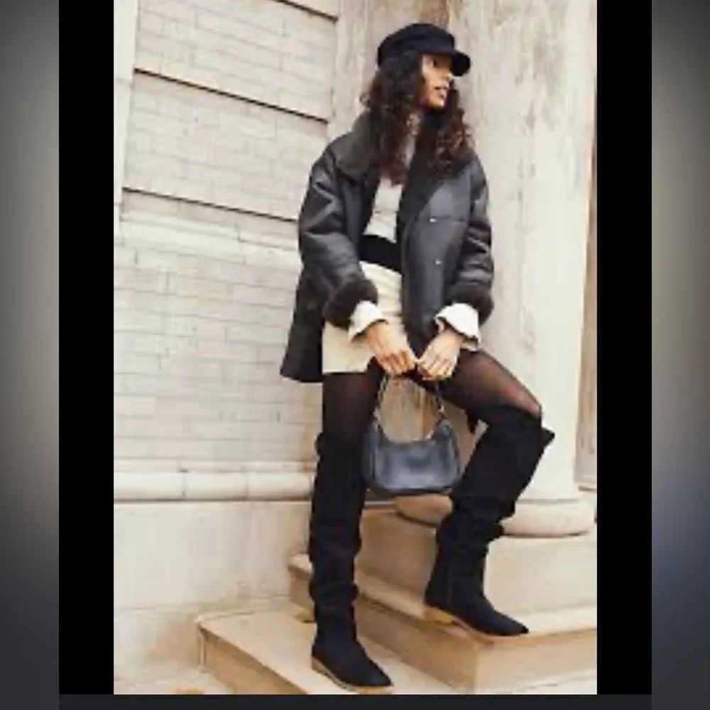 Free People Banks Suede‎ Over The Knee Boots in Black, Size 6.5 (EU 37) NWOB